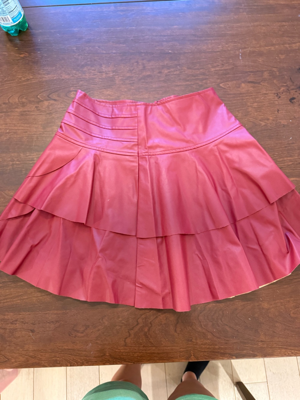 micas Red Pleated leather Skirt